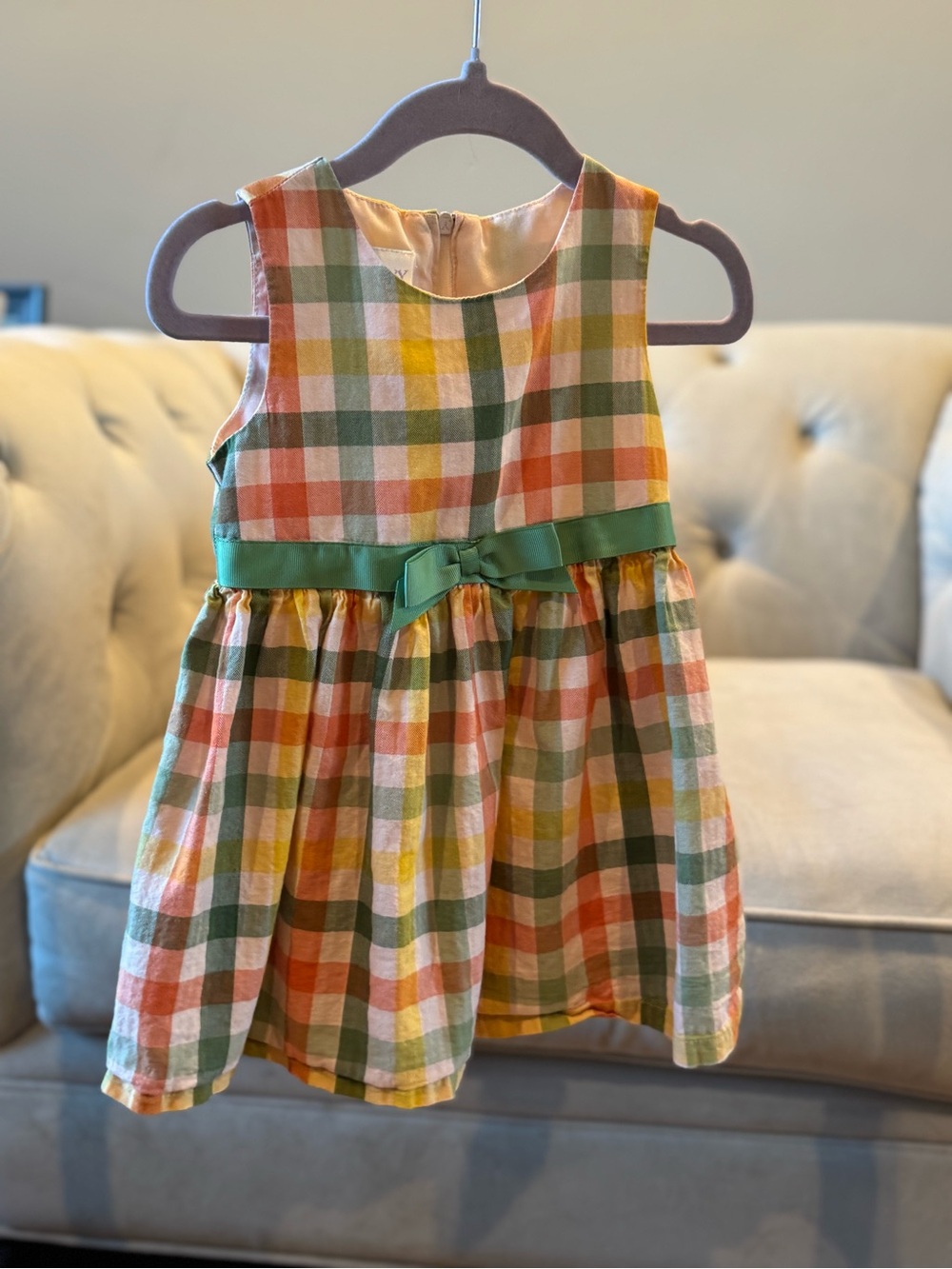 iris & ivy Multicolor Plaid Dress with Green bow